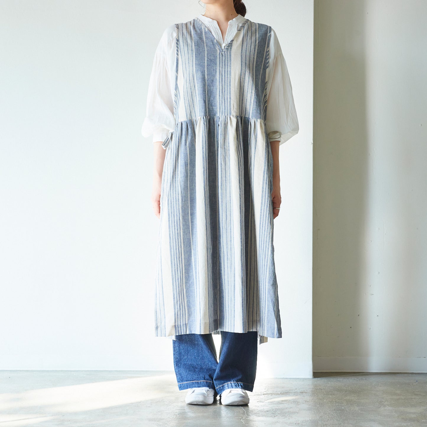 【cocca for】 日に日になじむ、エプロンワンピース "播州織ハーフリネン"