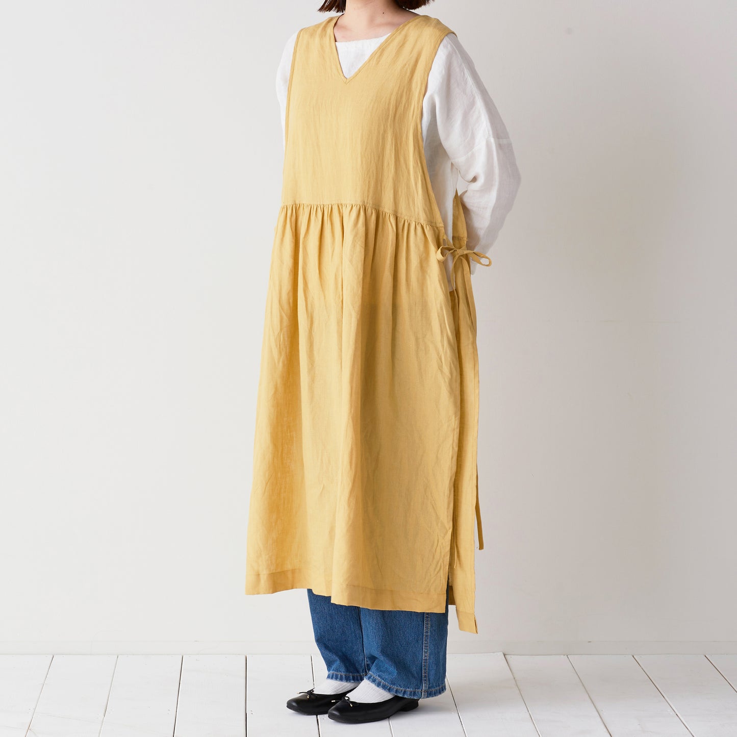 【cocca for】 日に日になじむ、リネンエプロンワンピース