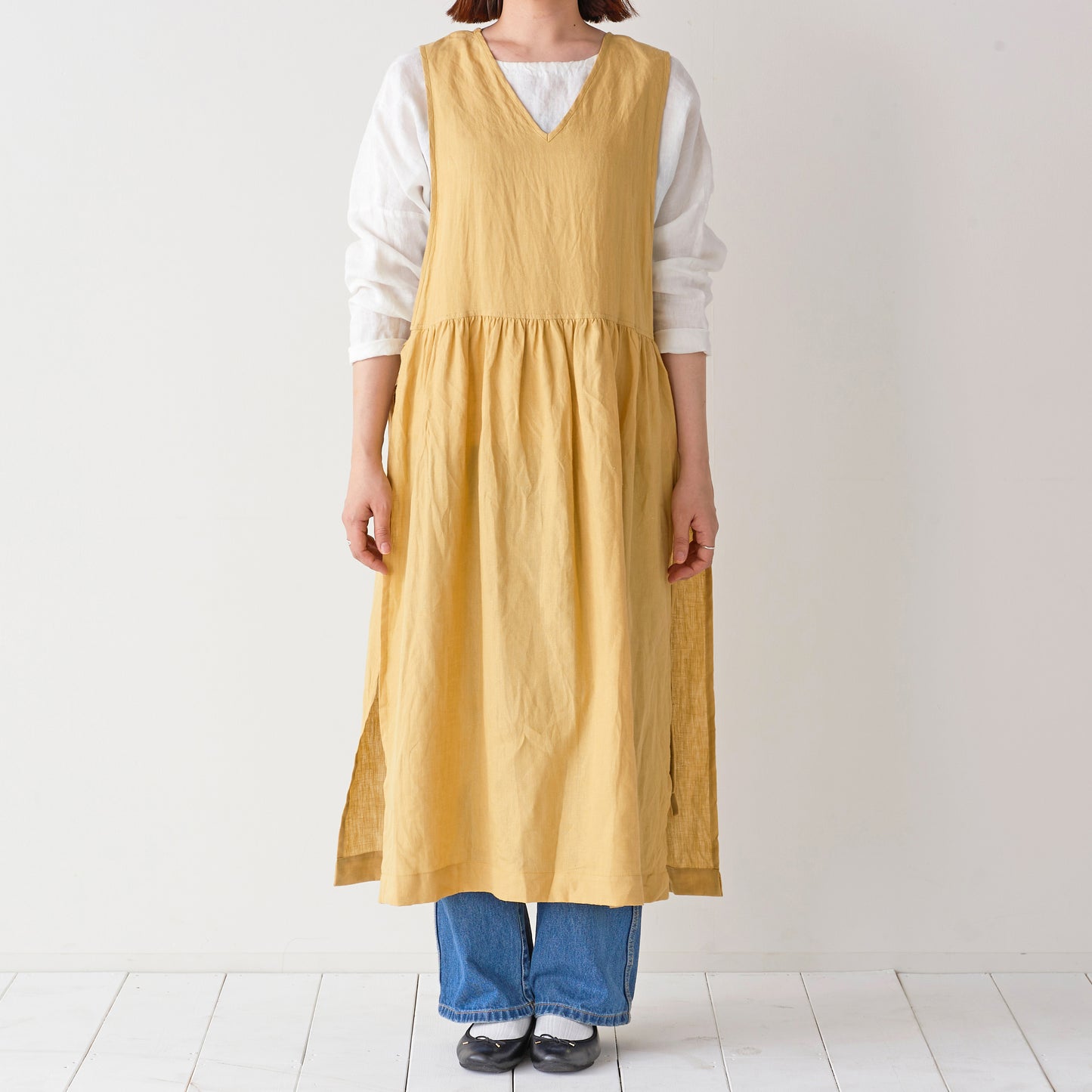 【cocca for】 日に日になじむ、リネンエプロンワンピース