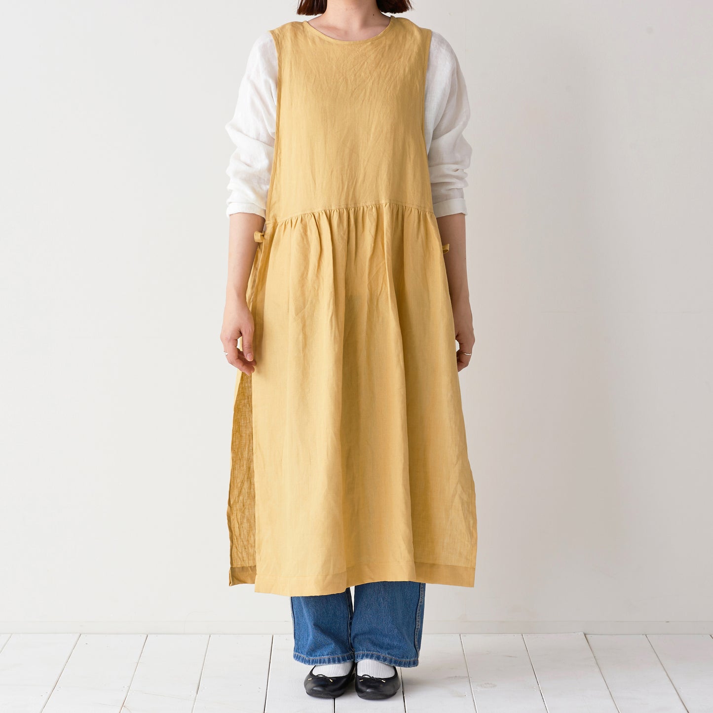 【cocca for】 日に日になじむ、リネンエプロンワンピース