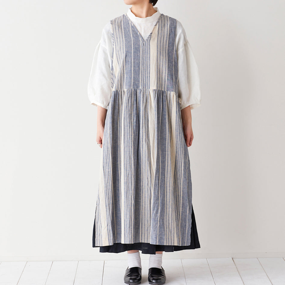 【cocca for】 日に日になじむ、エプロンワンピース "播州織ハーフリネン"