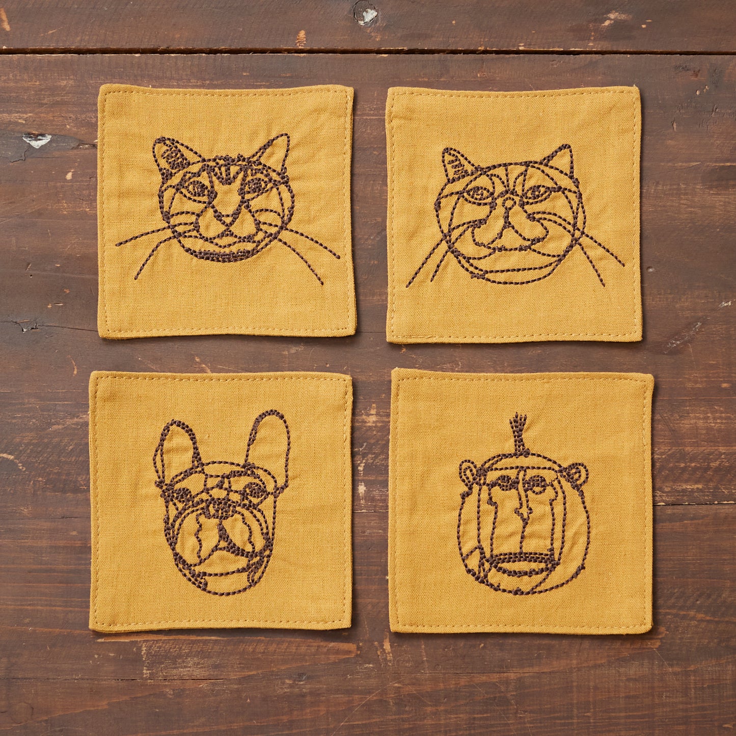 +HAyU fabric -kitchen fabrics- コットンリネン刺繍コースター