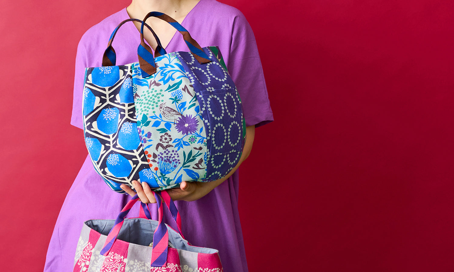 【無料レシピ】echinoの生地で作る、コロンと愛らしいパッチワーク風バルーンバッグ