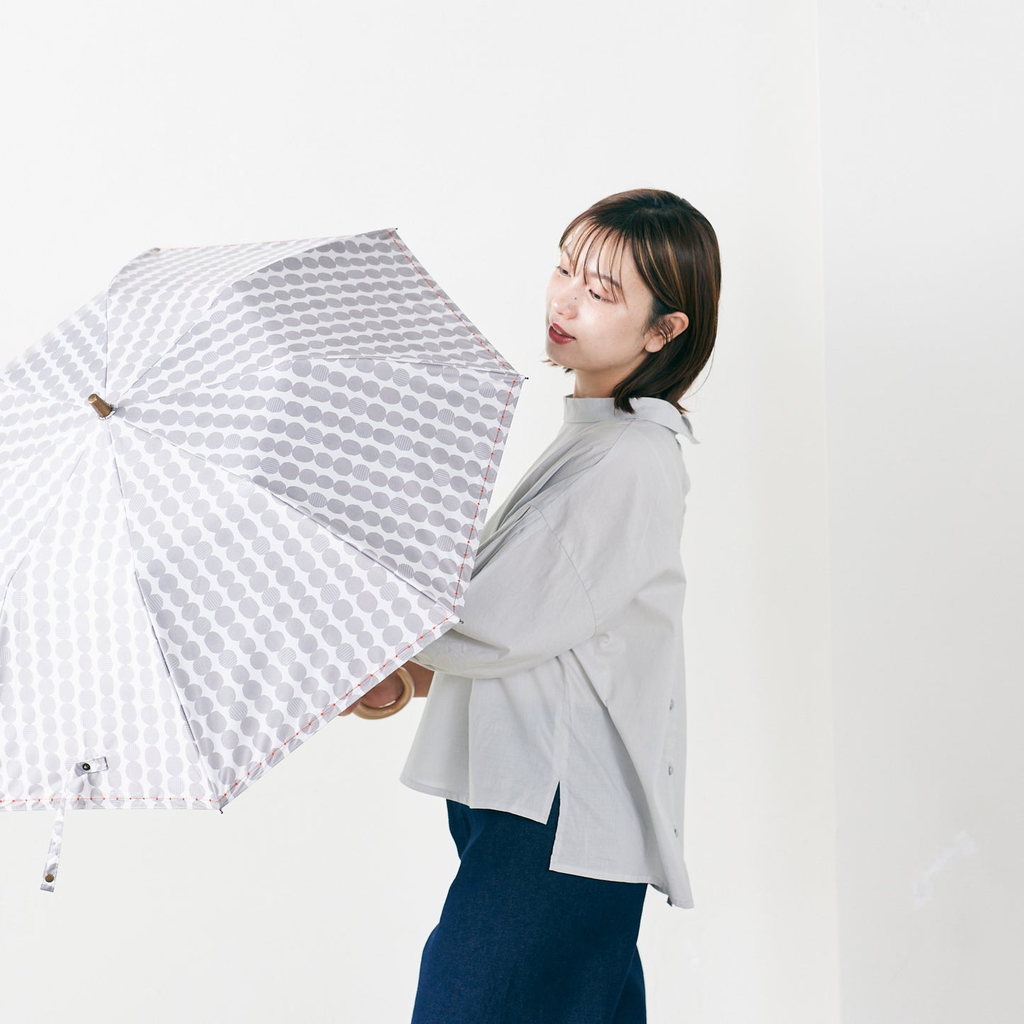 【晴雨兼用】coccaの日傘雨傘 dot 刺繍(折りたたみ)