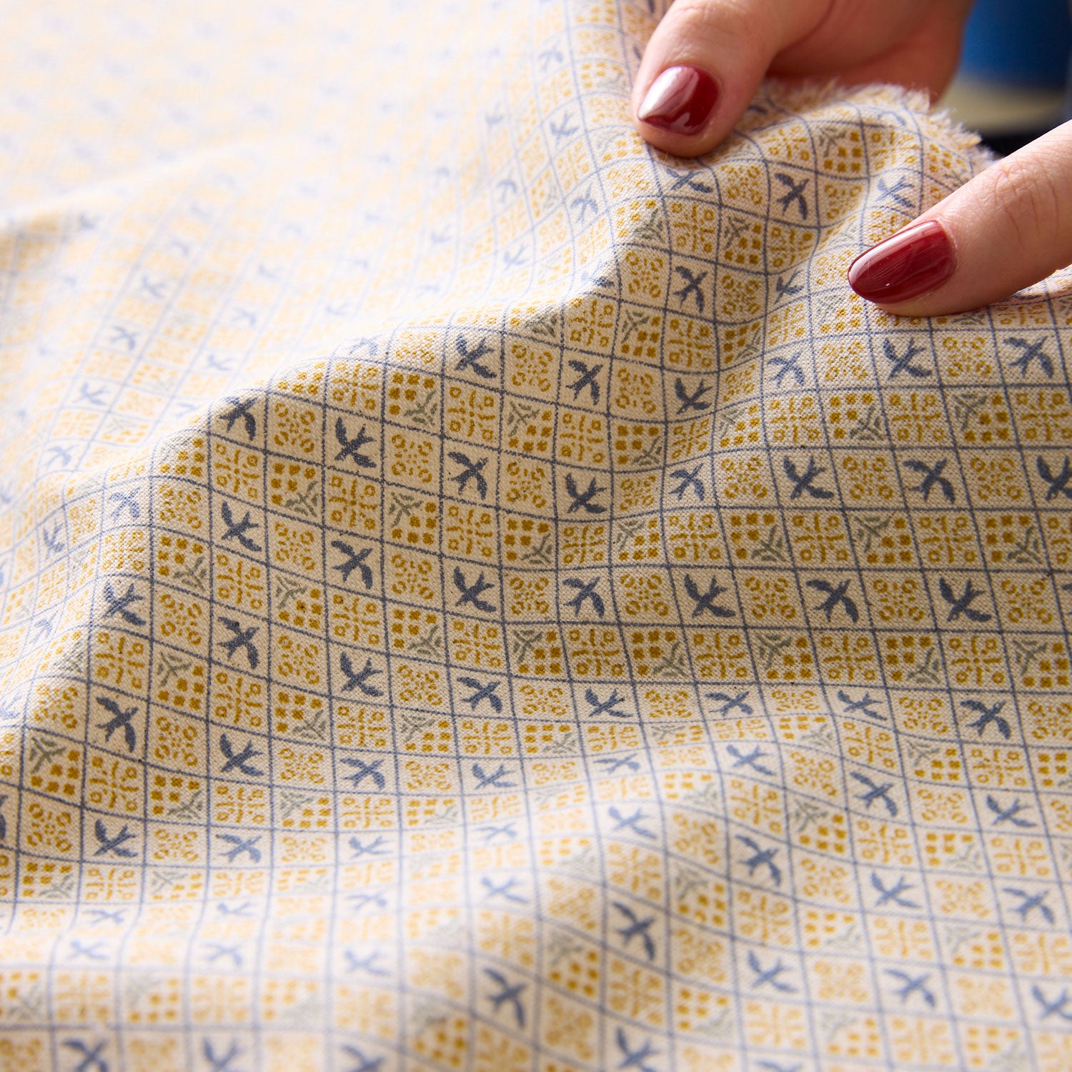 (無料サンプル)sashiko moyo ～ミモザバード～ 綿麻キャンバス - cocca