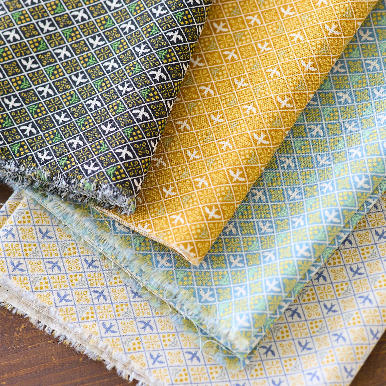 sashiko moyo ～ミモザバード～ 綿麻キャンバス