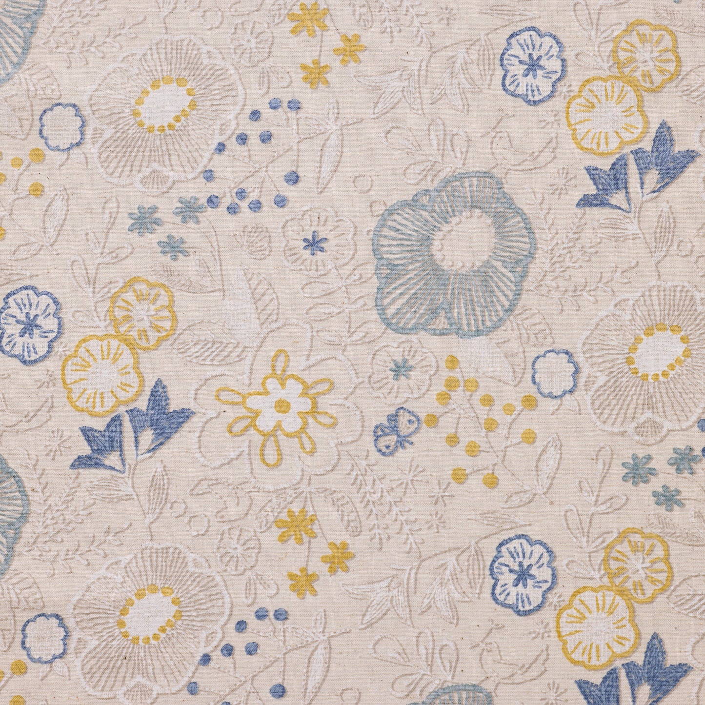 刺繡調プリント～花畑～ 綿麻シーチング