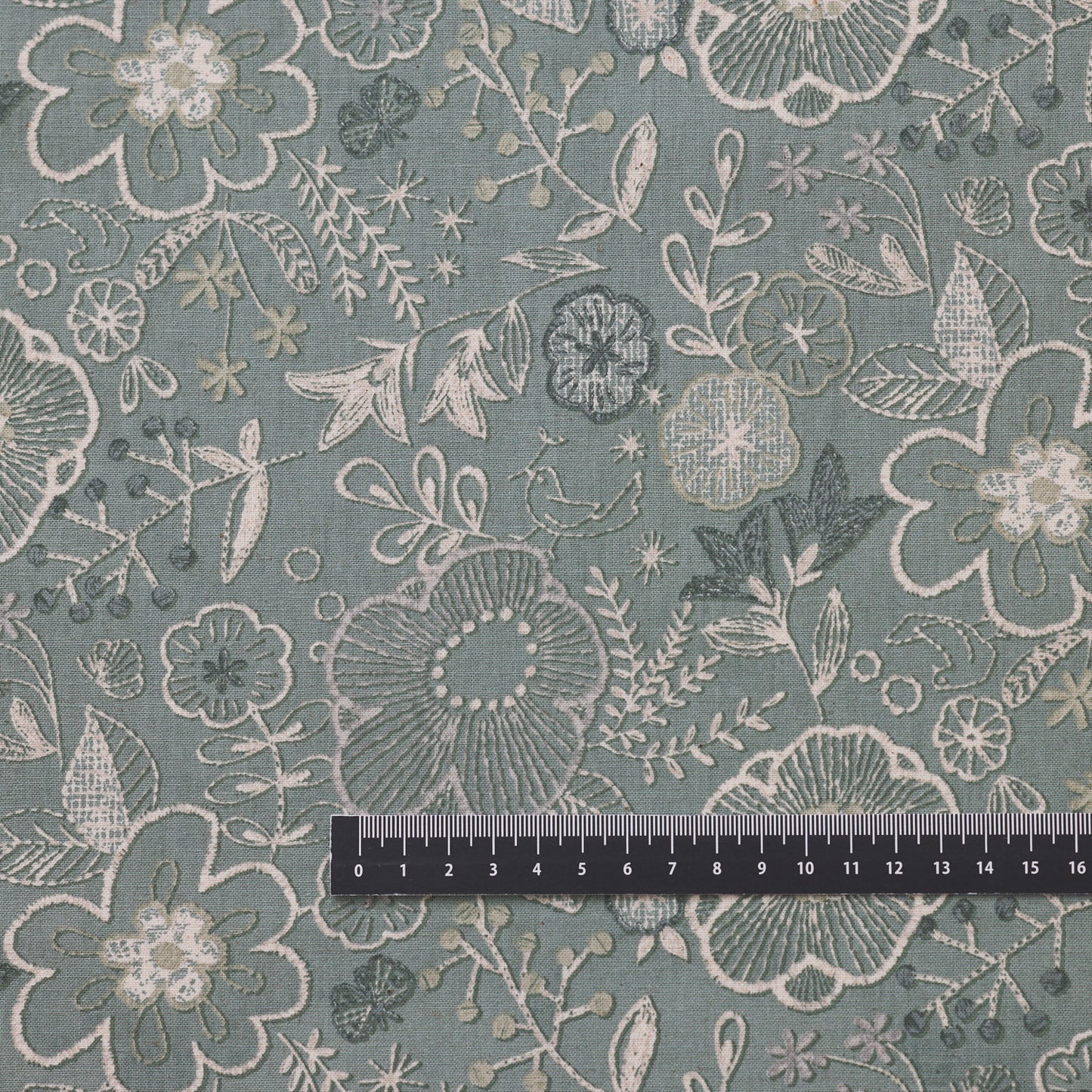 刺繡調プリント～花畑～ 綿麻シーチング