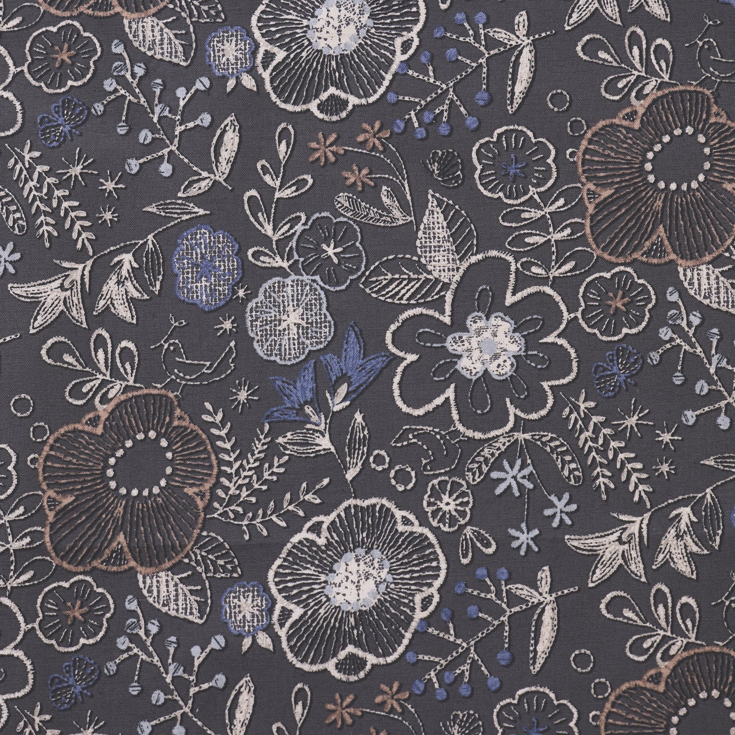 (無料サンプル)刺繡調プリント～花畑～ 綿麻シーチング