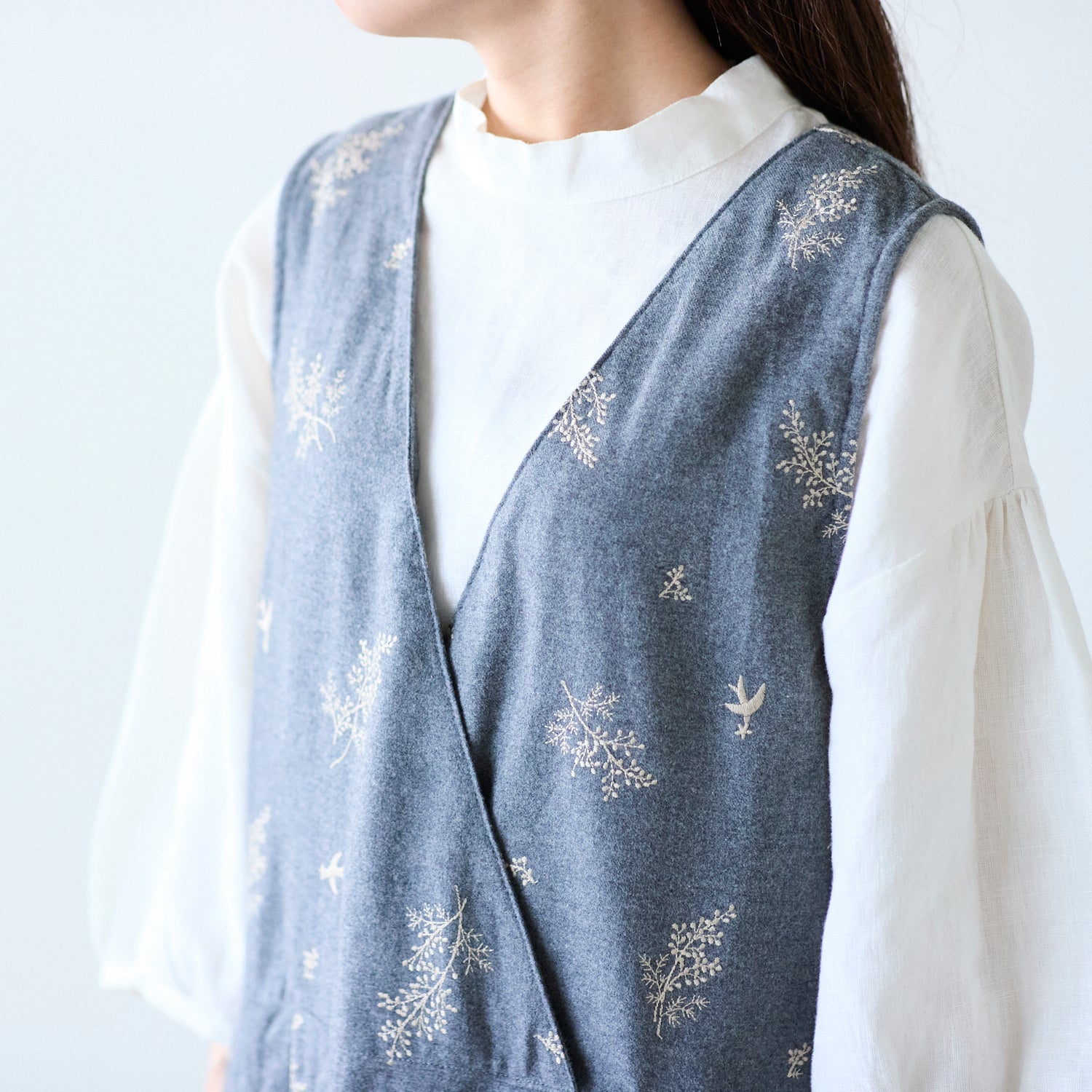杢ビエラ起毛 綿100％  ～刺繍 ミモザ柄～