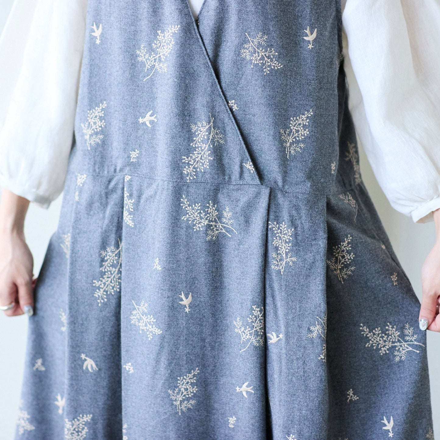 杢ビエラ起毛 綿100％  ～刺繍 ミモザ柄～