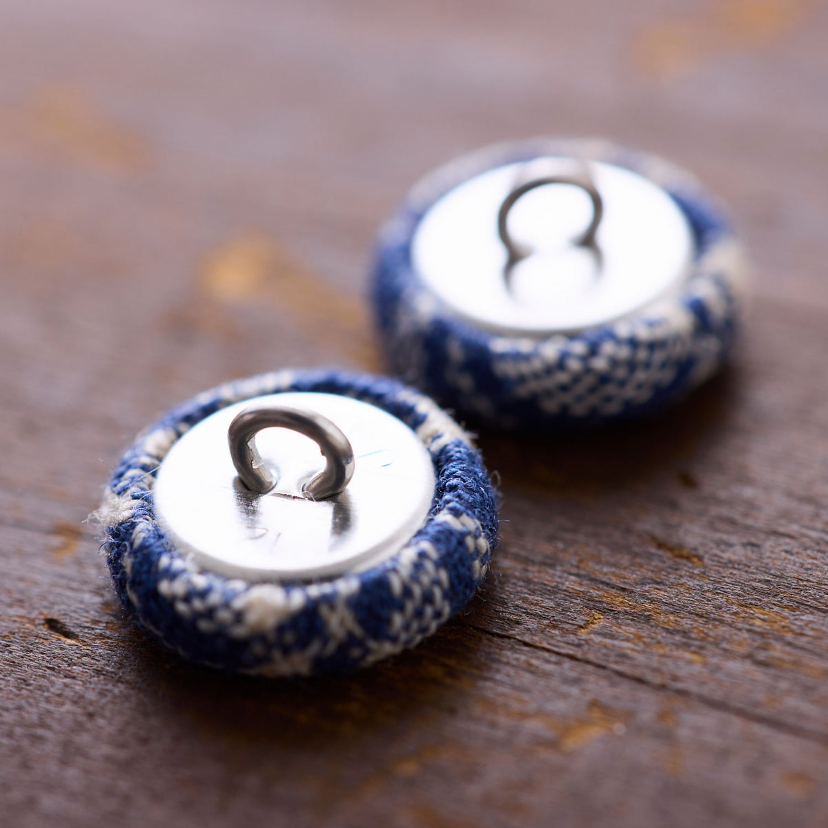 フラットくるみボタン 6個セット ～播州織ハーフリネンチェック～ 10mm / 12mm - cocca