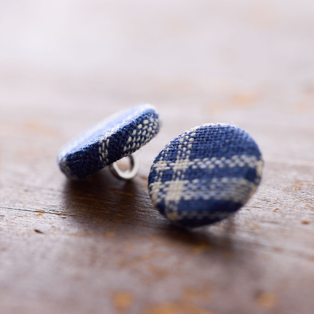 フラットくるみボタン 6個セット ～播州織ハーフリネンチェック～ 10mm / 12mm - cocca