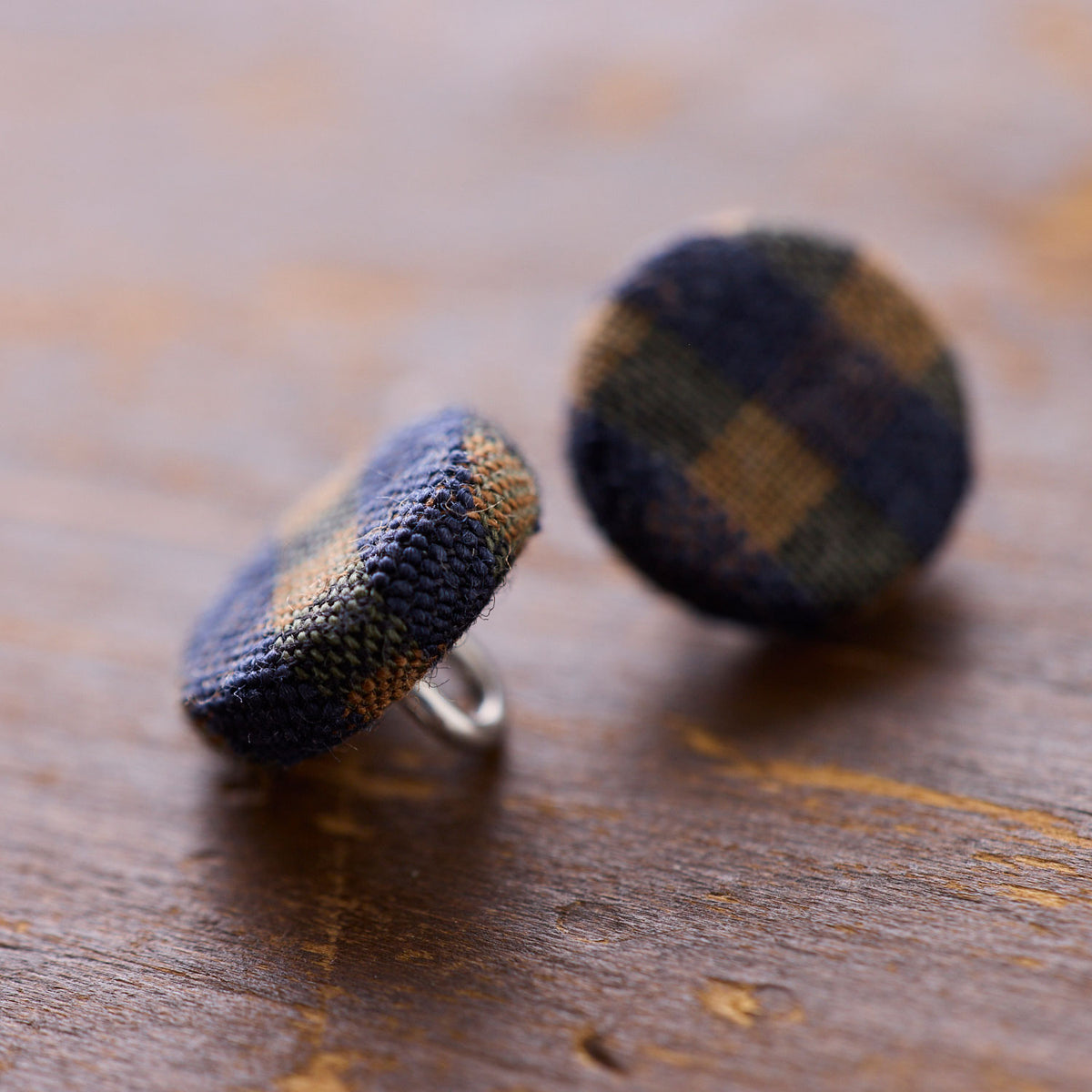 フラットくるみボタン 6個セット ～サッカーギンガム～ 10mm / 12mm - cocca