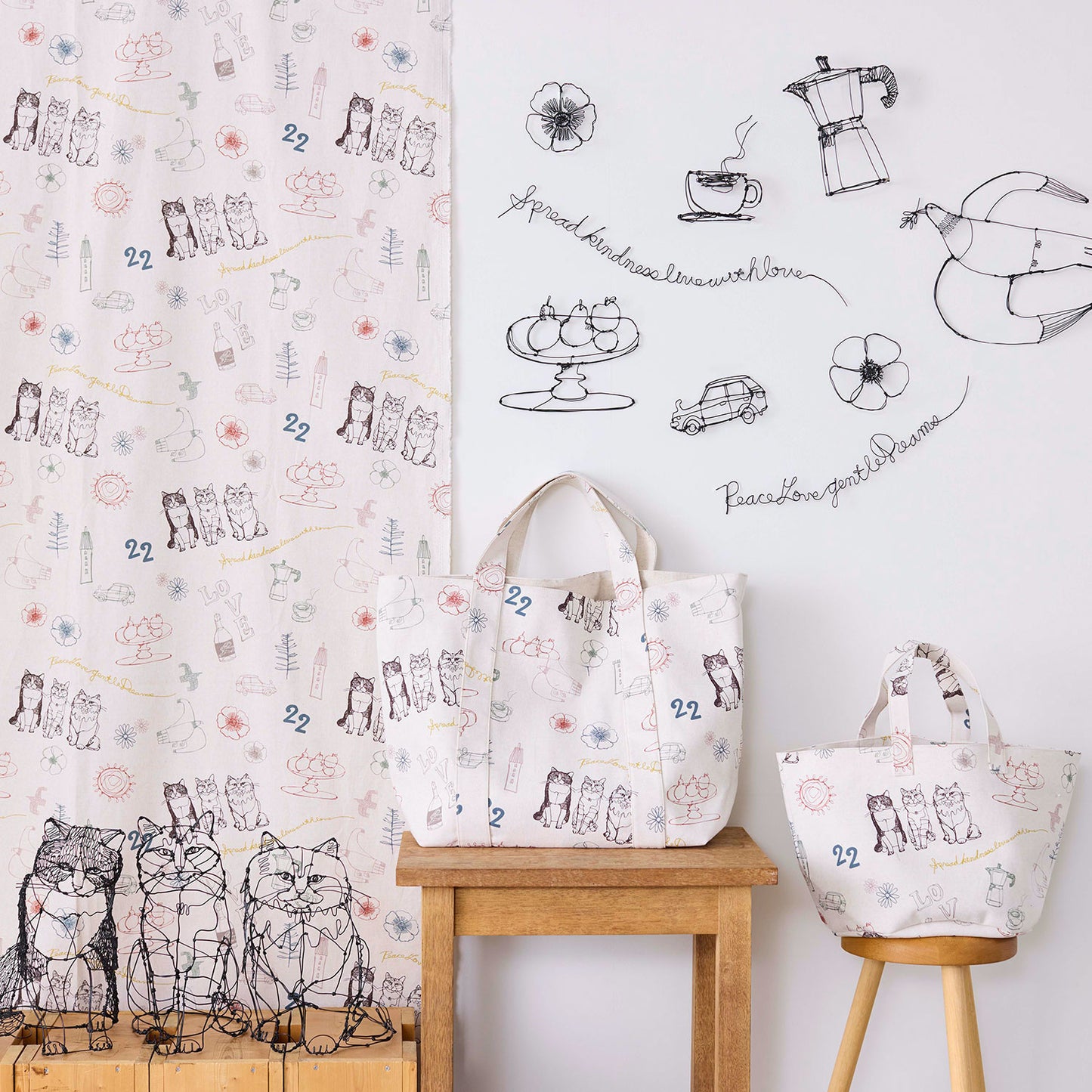 【予約販売】＋HAyU fabric  ～cat trio～ 綿麻キャンバス