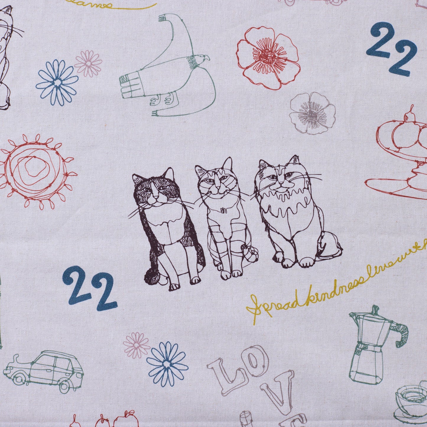 【予約販売】＋HAyU fabric  ～cat trio～ 綿麻キャンバス