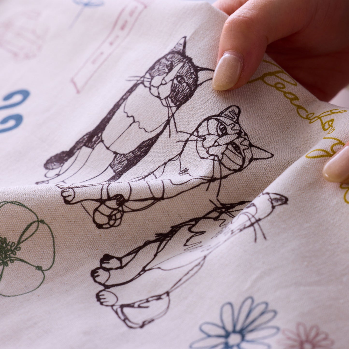 【予約販売】＋HAyU fabric  ～cat trio～ 綿麻キャンバス