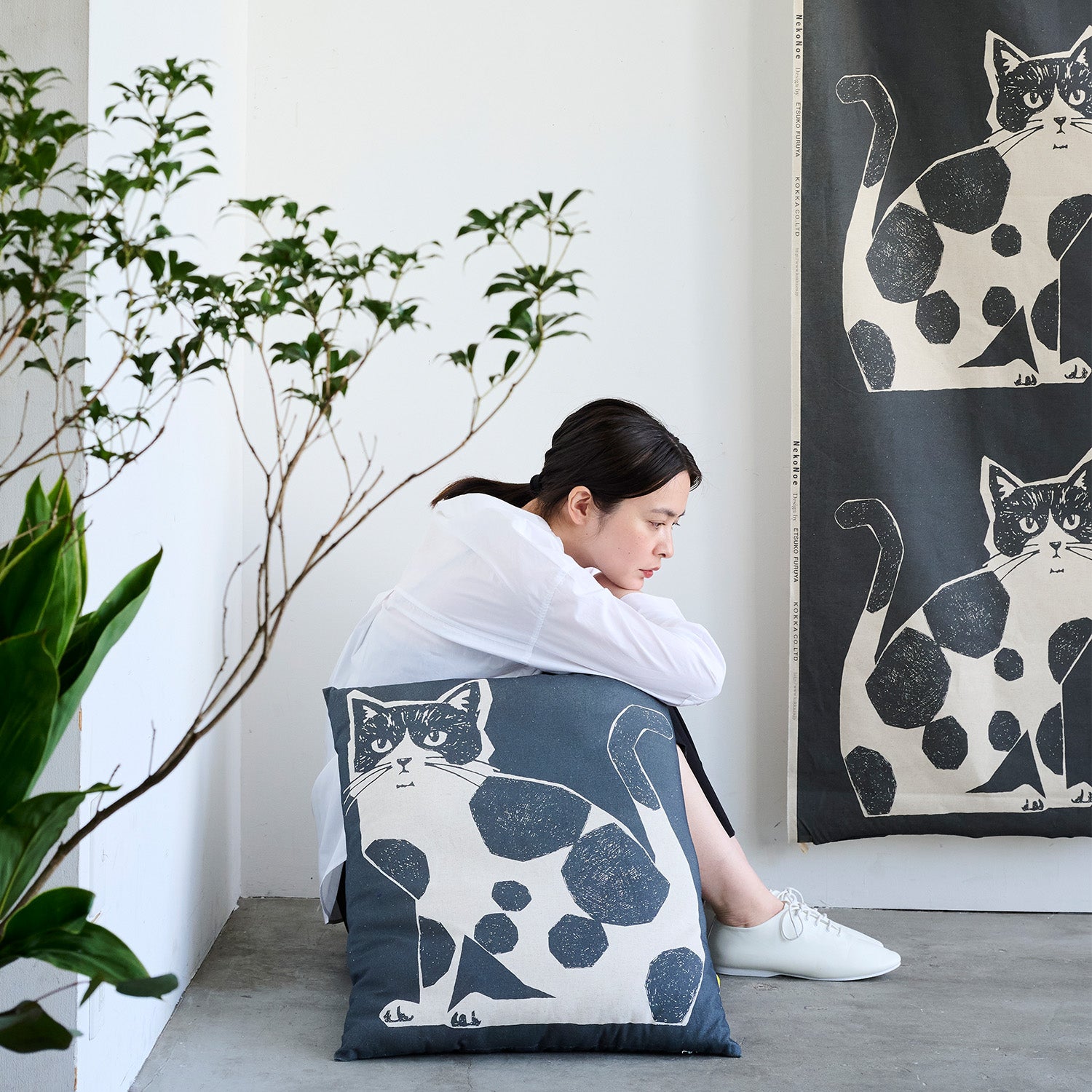 【予約販売】echino/エチノ TWO CAT ～パネル生地 綿麻キャンバス～ NekoNoe K from 30 SEWINGPINS - cocca