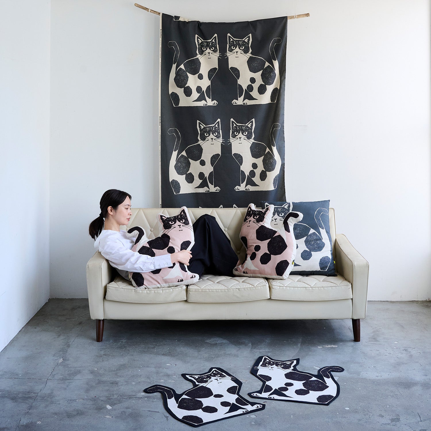 【予約販売】echino/エチノ TWO CAT ～パネル生地 綿麻キャンバス～ NekoNoe K from 30 SEWINGPINS - cocca