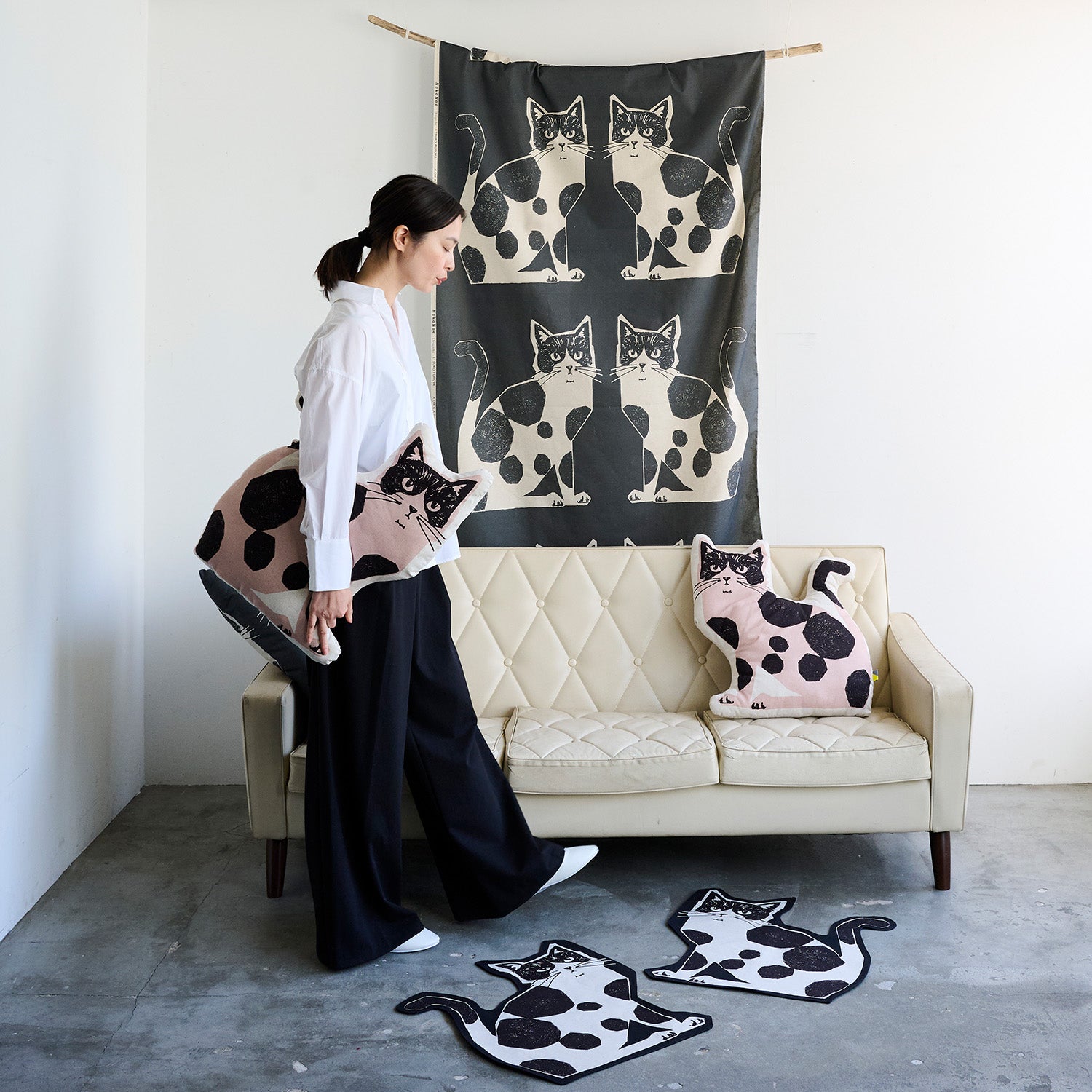 【予約販売】echino/エチノ TWO CAT ～パネル生地 綿麻キャンバス～ NekoNoe K from 30 SEWINGPINS - cocca