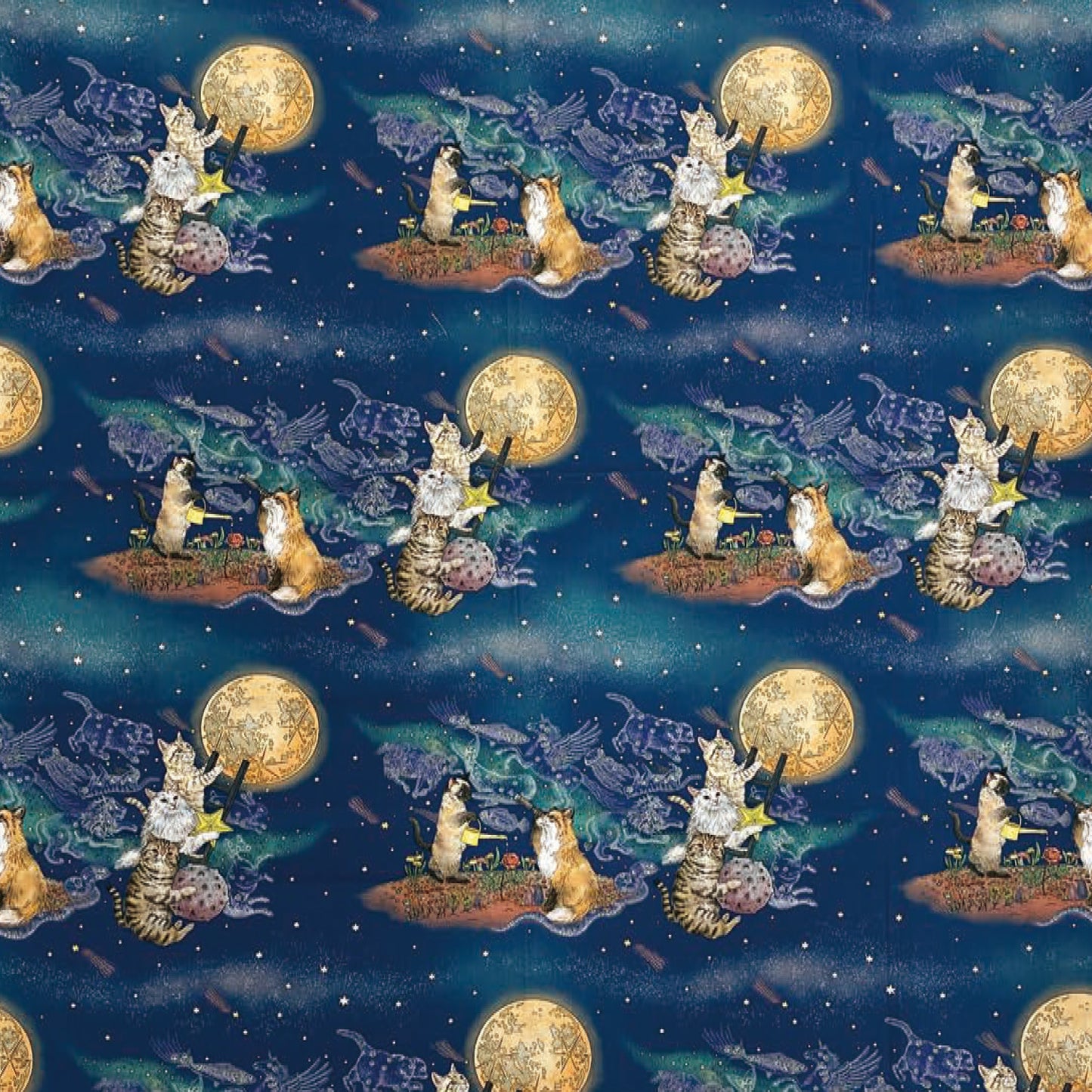 (無料サンプル)365 CAT ART 月あかりの猫～おとぎの国の猫と仲間たち～ 綿100%シーチング - cocca