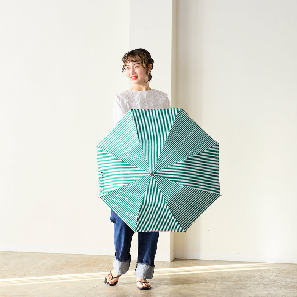 【晴雨兼用】coccaの日傘雨傘 shima shima stripe 刺繍(折りたたみ) TPS-1169-1A