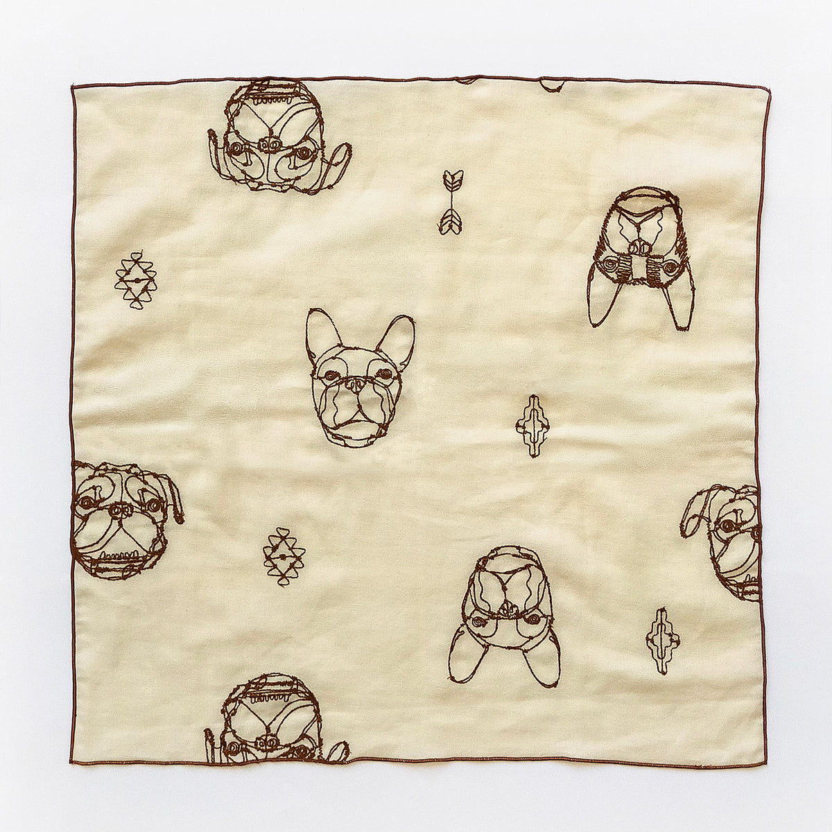 【＋HAyU】Wガーゼ刺繡ハンカチ ～綿100%～