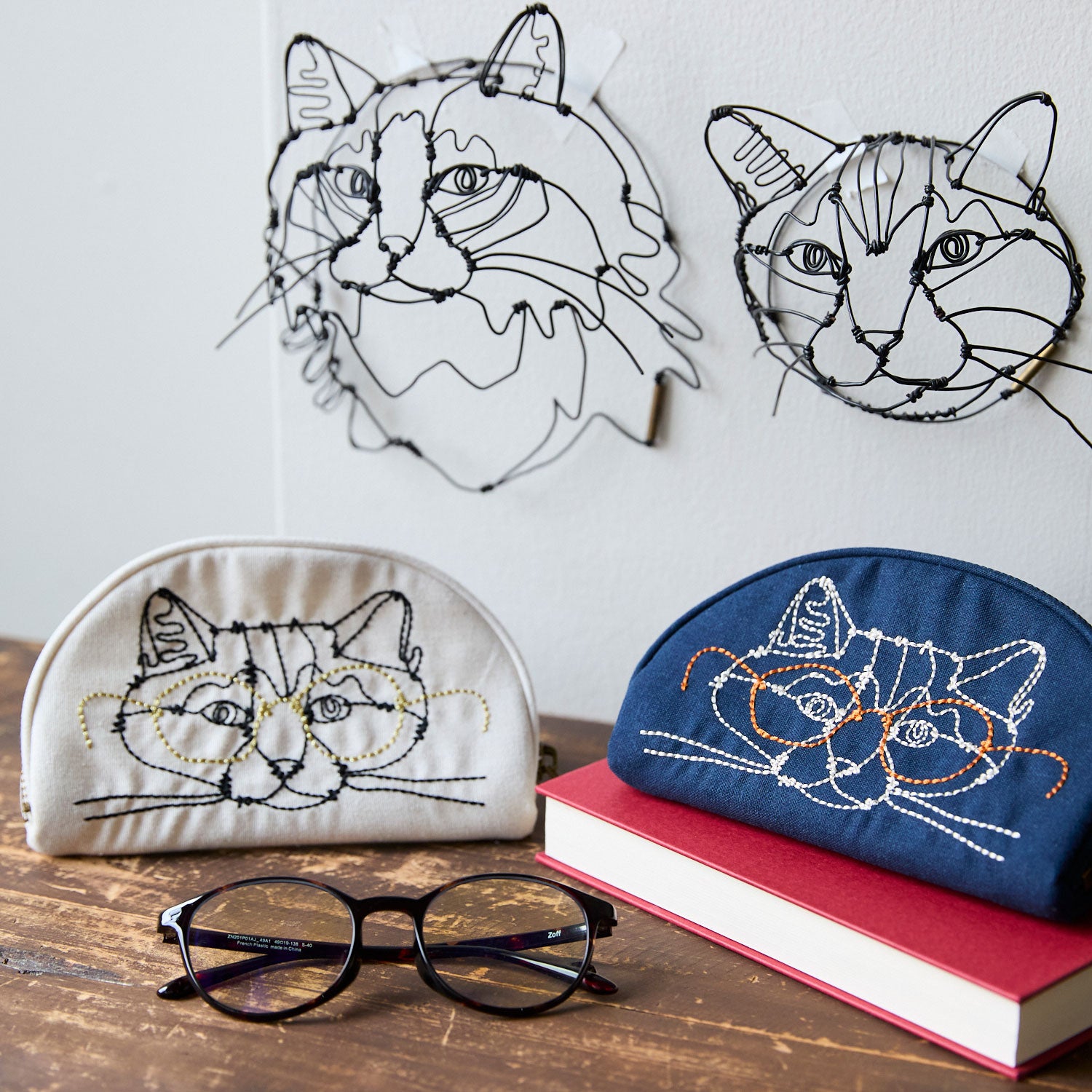 【＋HAyU fabric】-glasses case- 刺繍ポーチ