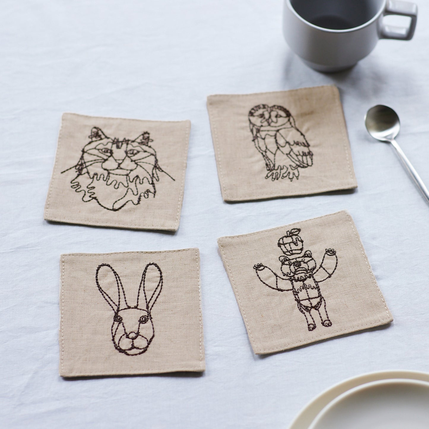 【＋HAyU fabric】-Coaster - 刺繍コースター コットンリネン