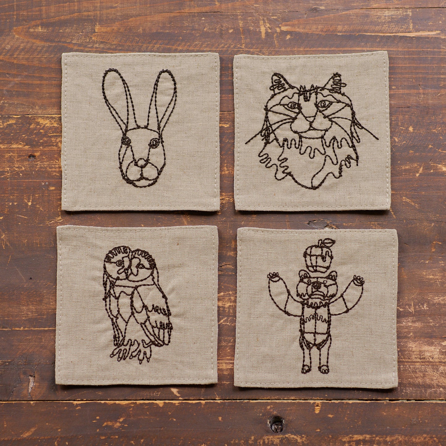 【＋HAyU fabric】-Coaster - 刺繍コースター コットンリネン