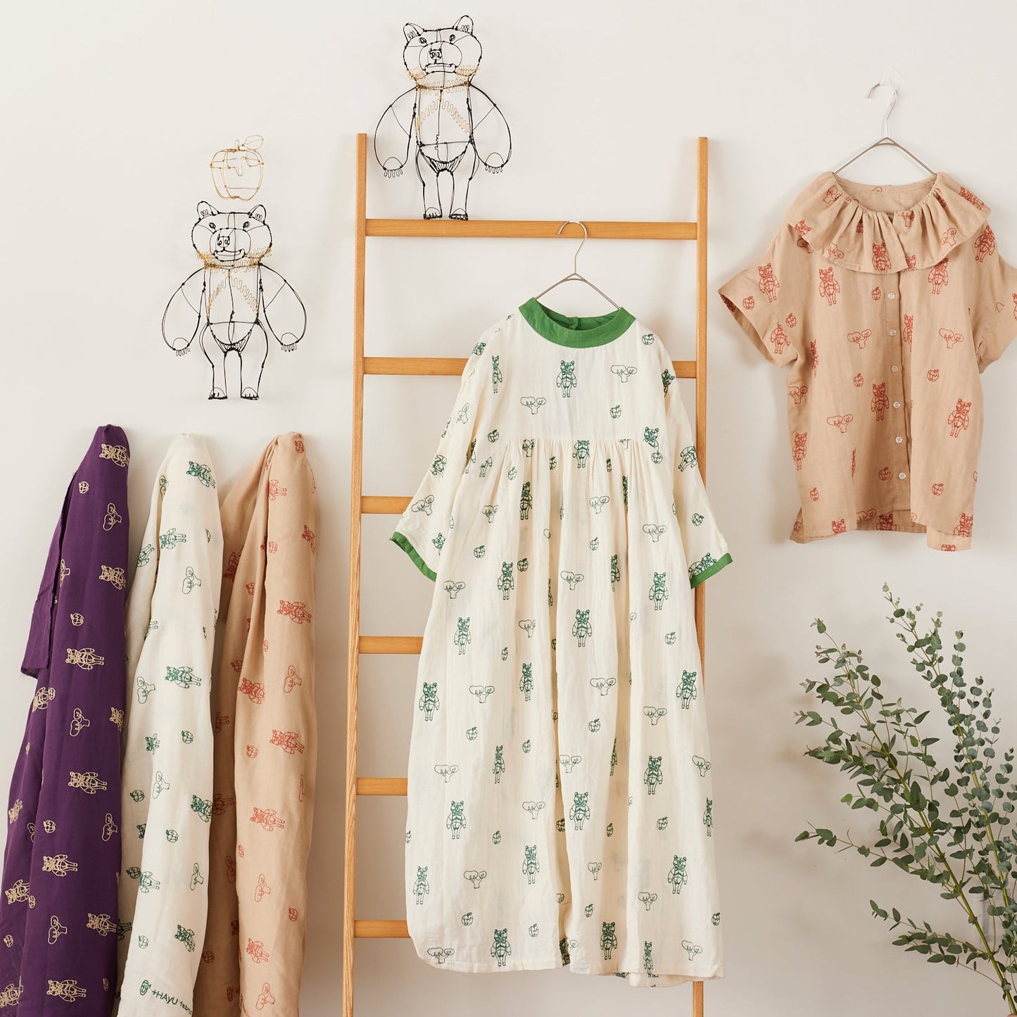 ＋HAyU fabric ～HAyU BEAR 2023～　綿100%ダブルガーゼ刺繍
