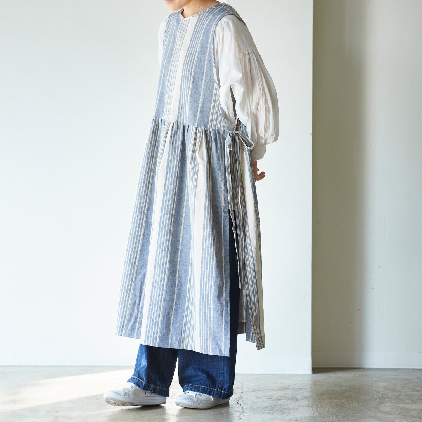 【cocca for】 日に日になじむ、エプロンワンピース "播州織ハーフリネン"