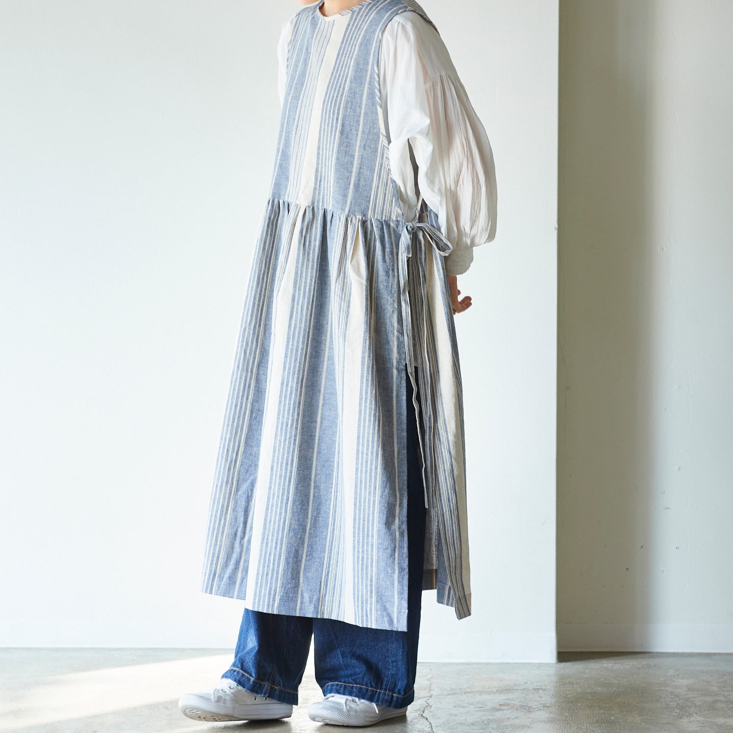 【cocca for】 日に日になじむ、エプロンワンピース "播州織ハーフリネン"