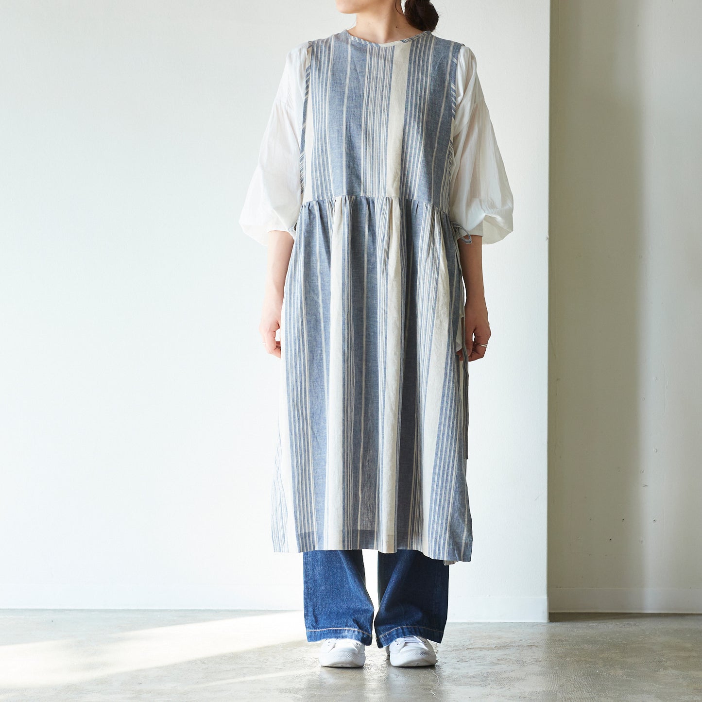 【cocca for】 日に日になじむ、エプロンワンピース "播州織ハーフリネン"