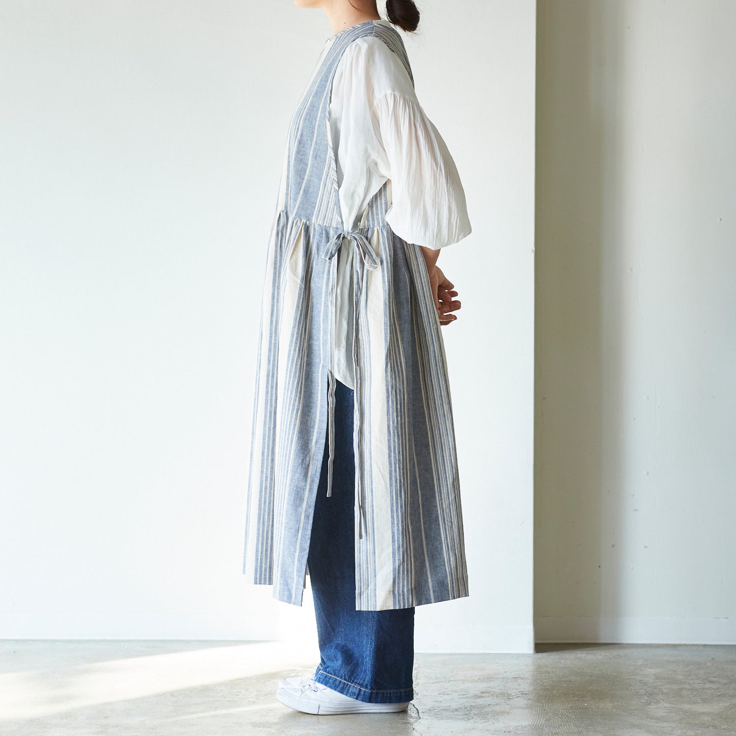 【cocca for】 日に日になじむ、エプロンワンピース "播州織ハーフリネン"