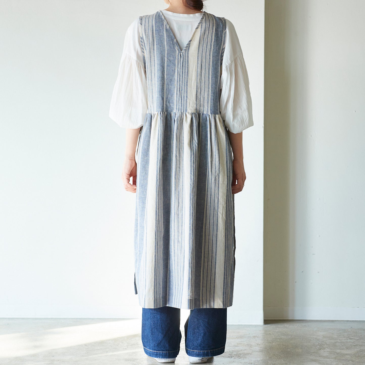 【cocca for】 日に日になじむ、エプロンワンピース "播州織ハーフリネン"