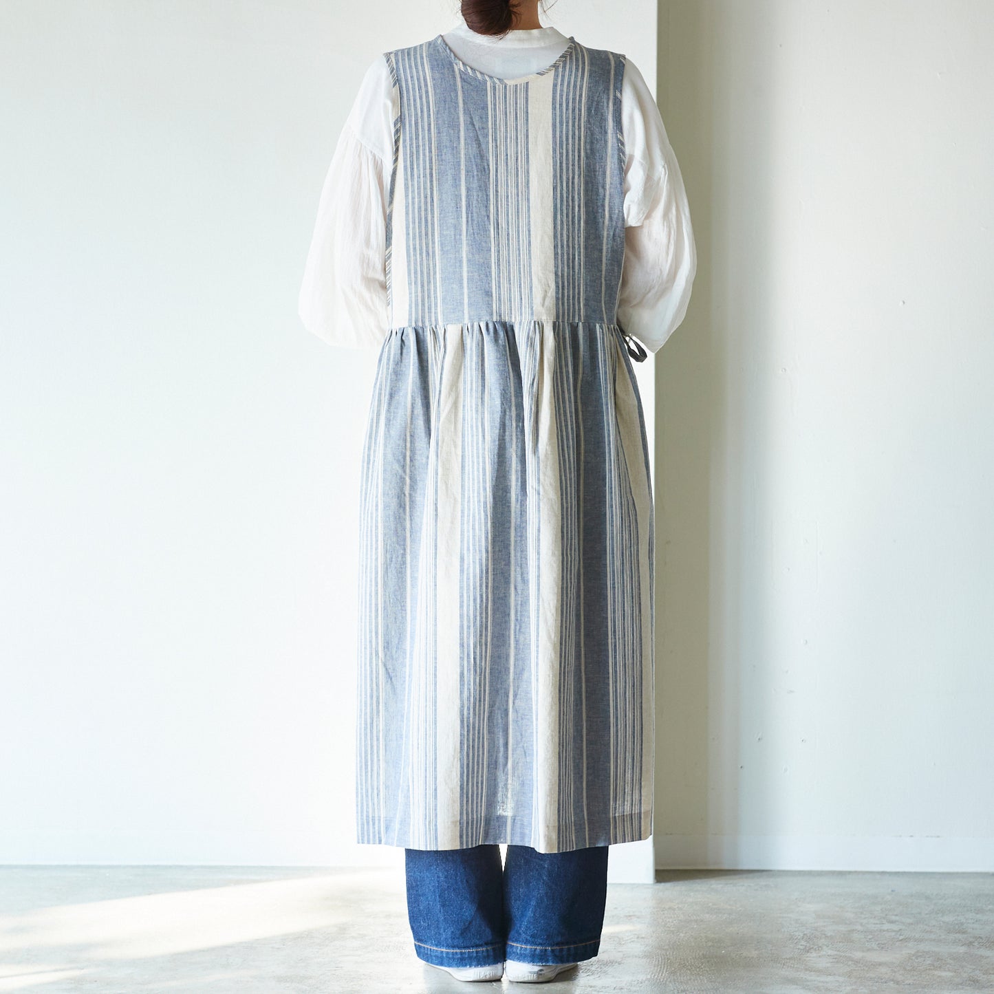 【cocca for】 日に日になじむ、エプロンワンピース "播州織ハーフリネン"