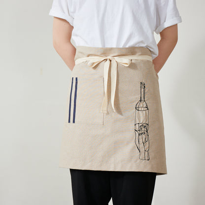 ＋HAyU fabric -kitchen fabrics- コットンリネン刺繍ショートエプロン