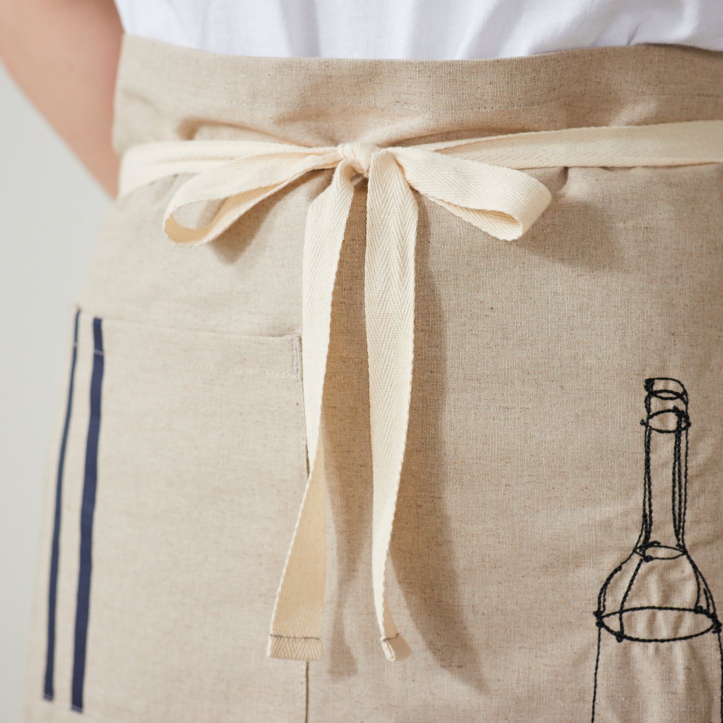 ＋HAyU fabric -kitchen fabrics- コットンリネン刺繍ショートエプロン