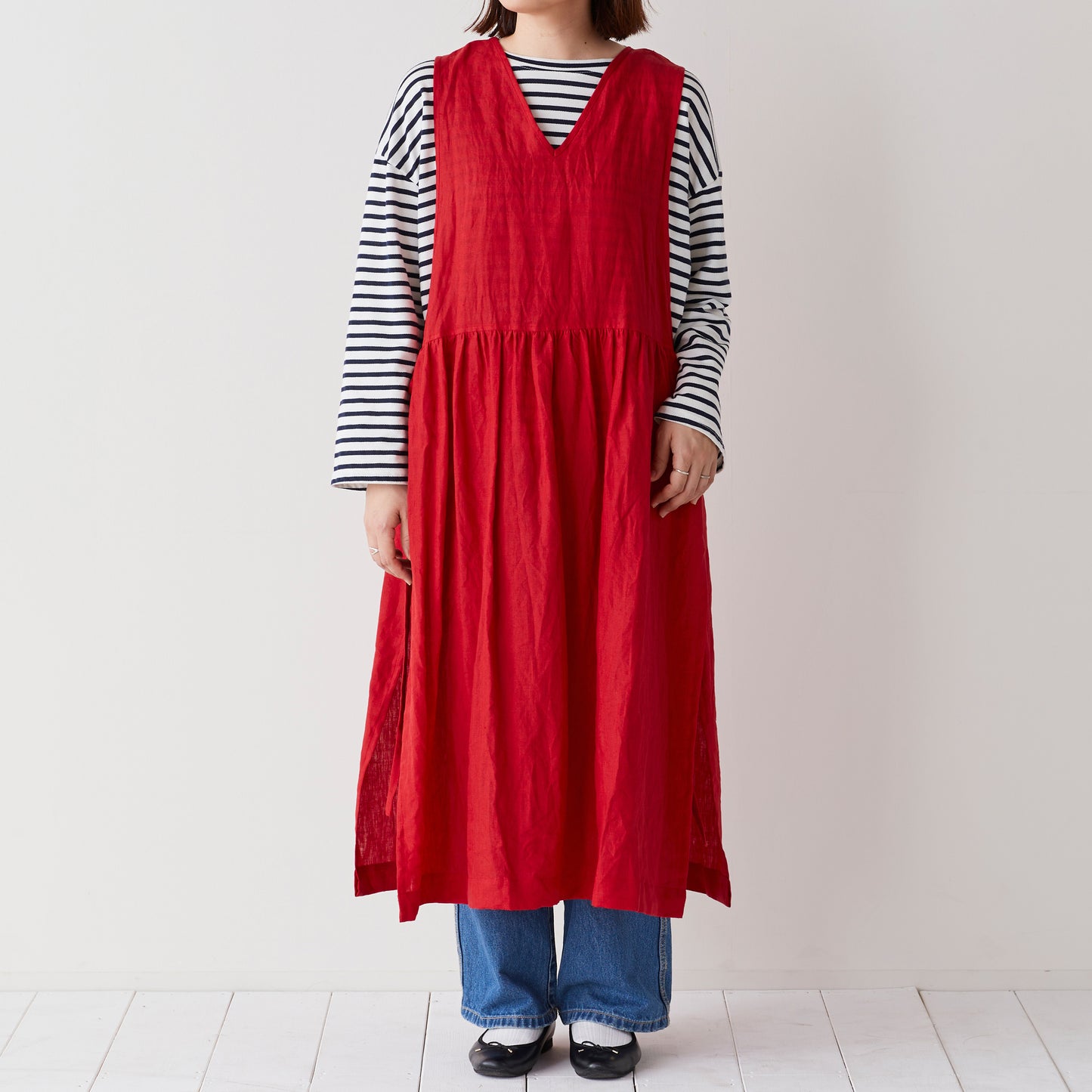 【cocca for】 日に日になじむ、リネンエプロンワンピース