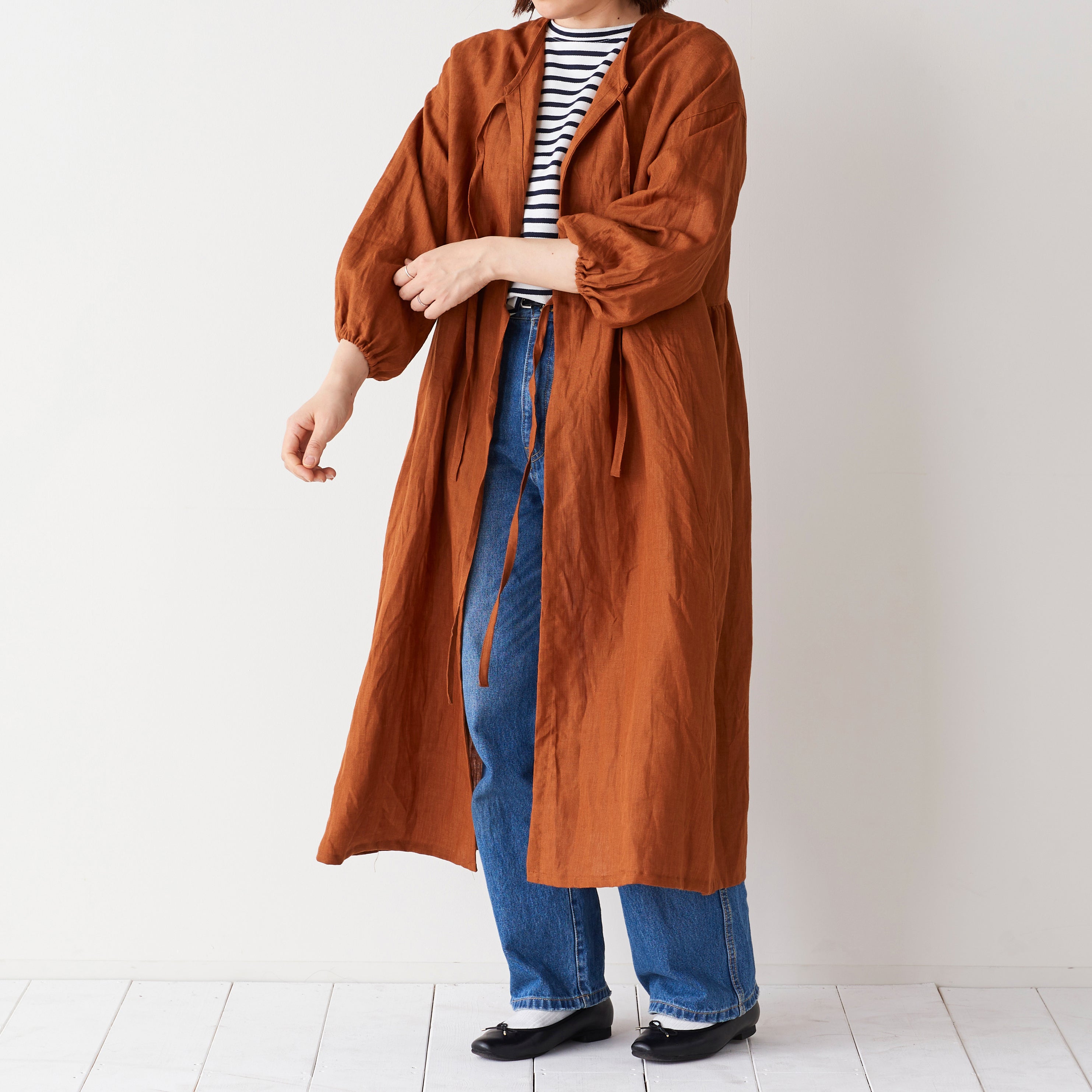 国産リネン生地 チュニック割烹着 キナリ 服作り40年の田舎町仕立屋