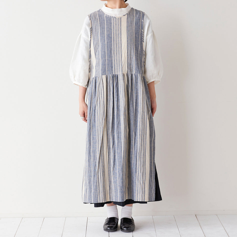 【cocca for】 日に日になじむ、エプロンワンピース "播州織ハーフリネン"