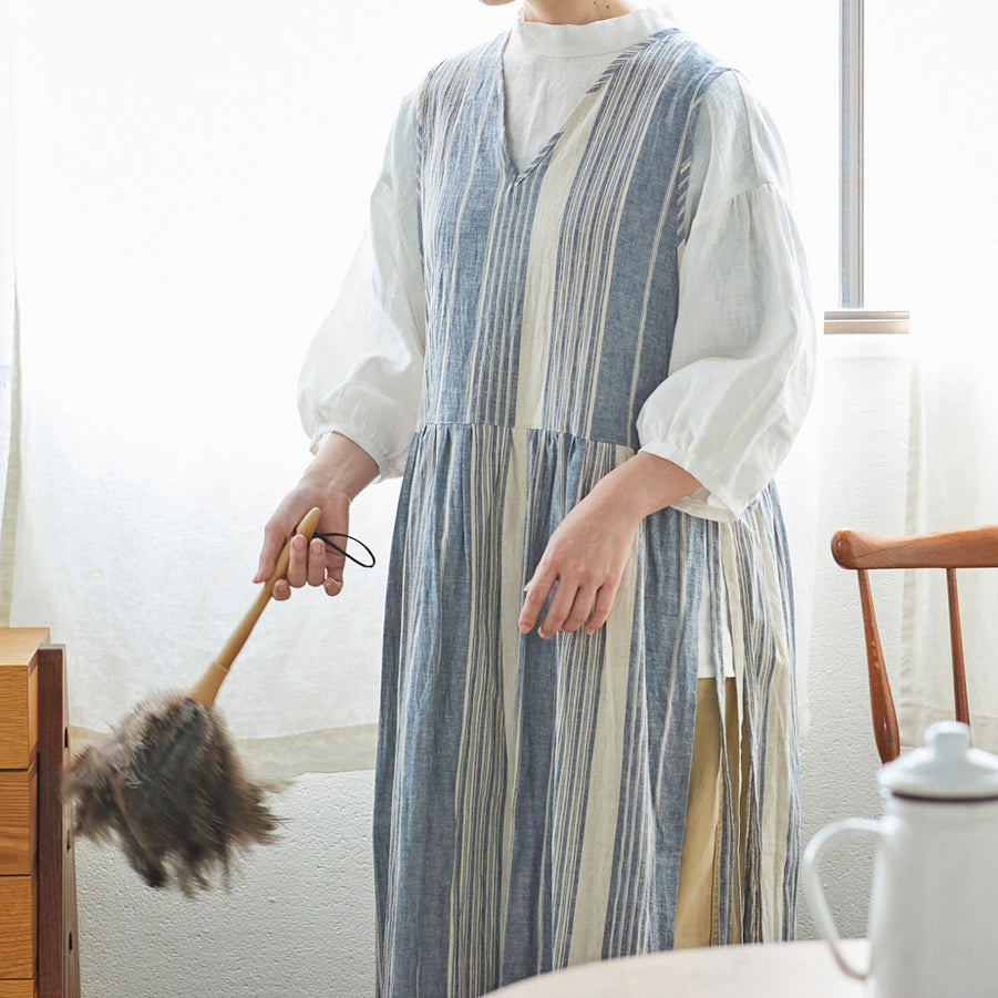 【cocca for】 日に日になじむ、エプロンワンピース "播州織ハーフリネン"