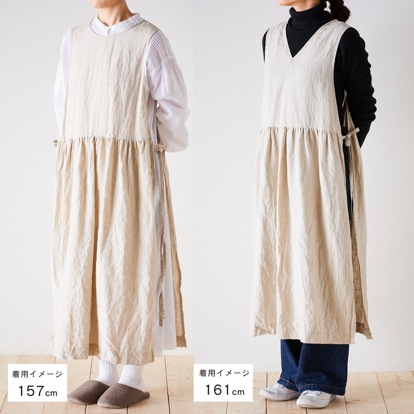 【cocca for】 日に日になじむ、リネンエプロンワンピース