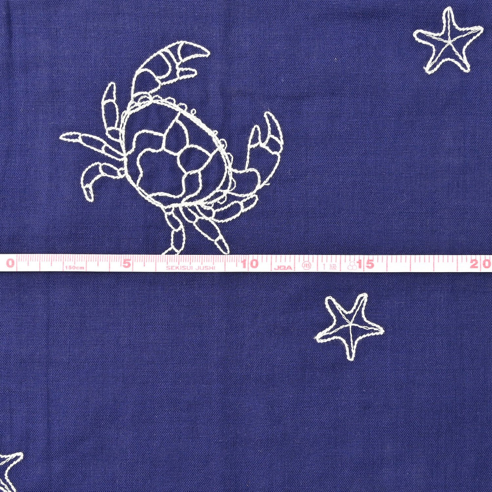 ＋HAyU fabric ～CRAB～　綿100%ダブルガーゼ刺繍 EGX-7702-5B