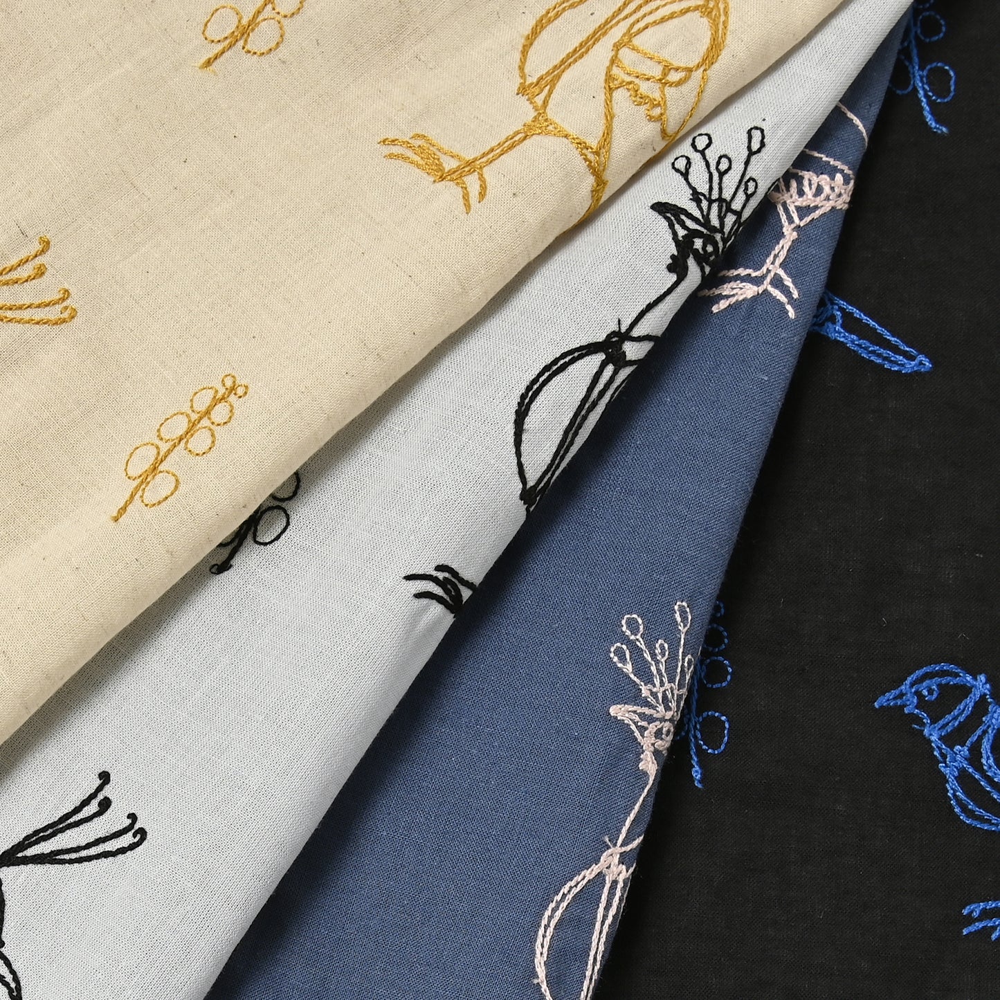 ＋HAyU fabric ～Bird～ 綿麻シーチング 刺繍
