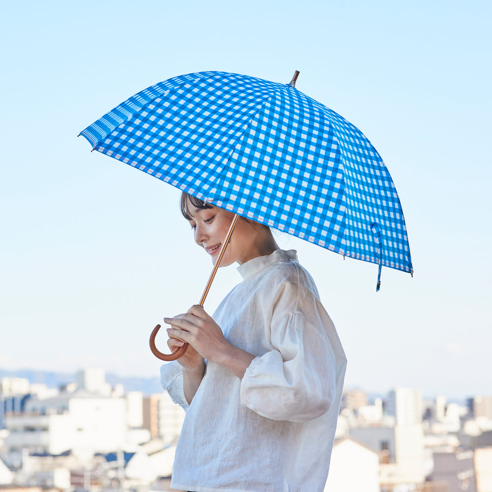 【晴雨兼用】coccaの日傘雨傘 gin-gam ‐ギンガム- 刺繍(ショート)