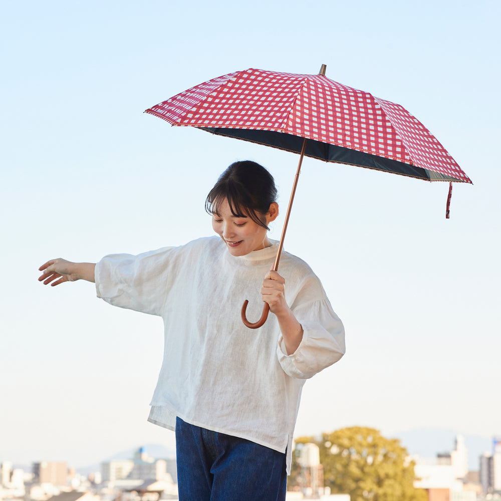 【晴雨兼用】coccaの日傘雨傘 gin-gam ‐ギンガム- 刺繍(折りたたみ) TPS-1144-1A