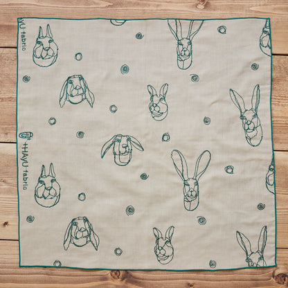 ＋HAyU fabric ～RABBIT～ 綿100%ダブルガーゼ刺繍ハンカチ - cocca