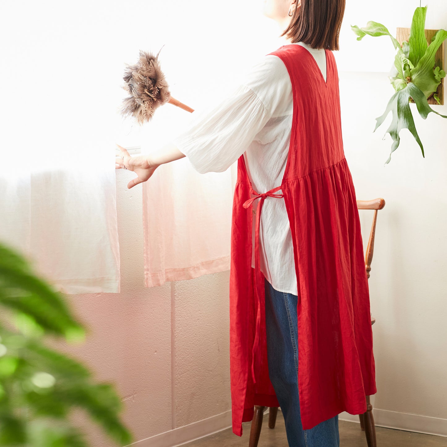 【cocca for】 日に日になじむ、リネンエプロンワンピース